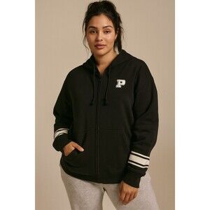 Victoria Secret PINK black full zip hooded fleece jacket size L